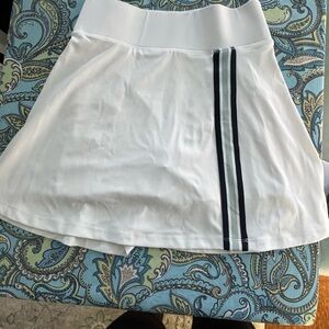 Lou & Grey White Skater Skirt with Black and Blue Stripe